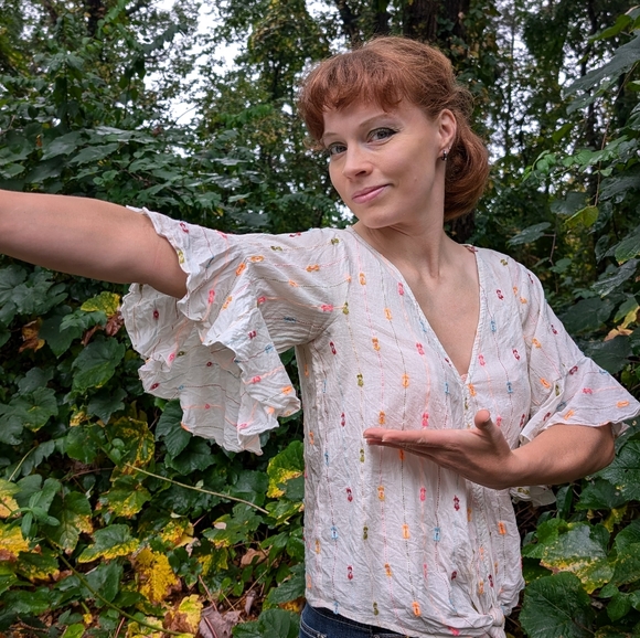 lovestitch Tops - Tie Front Blouse with Bell Sleeves